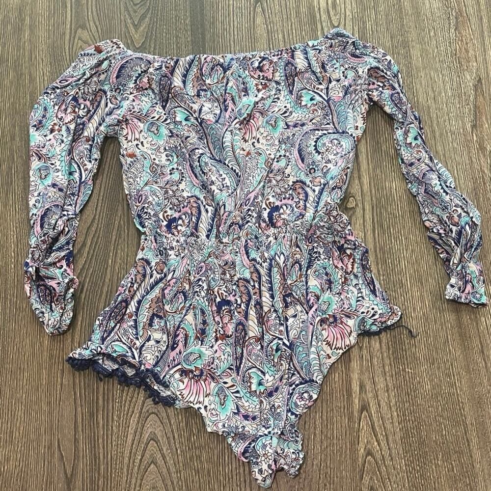 Victoria's Secret Romper Off Shoulder Long Sleeves Paisley Blue/Multi Size XS - Picture 4 of 4